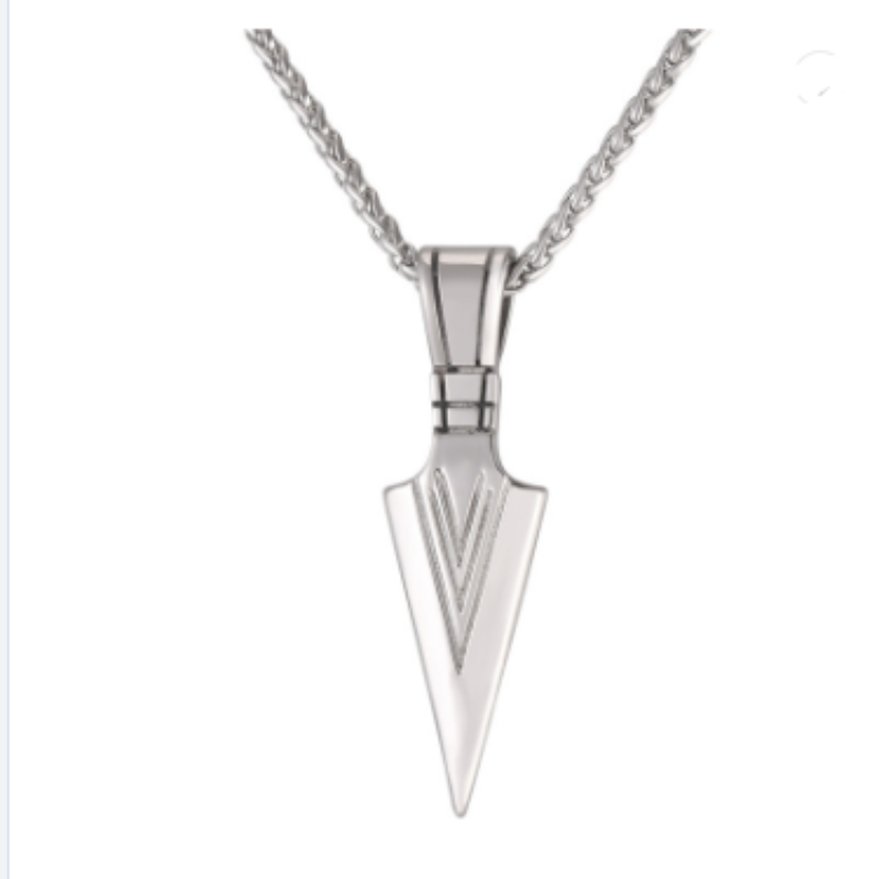 Stainless Steel Spear Point Arrowhead Pendant Necklace for Men
