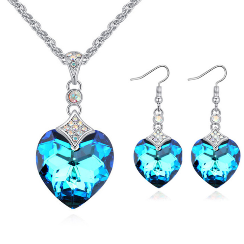 Crystal Heart Necklace & Earrings Jewelry Set