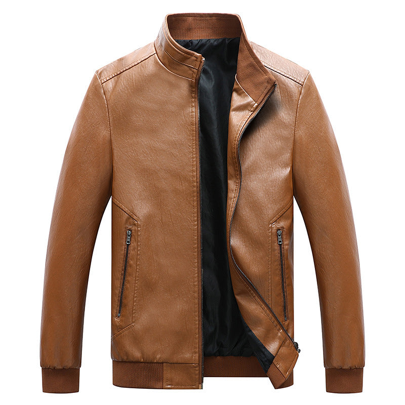 Stand Collar Vintage Leather Motorcycle Jacket for Men