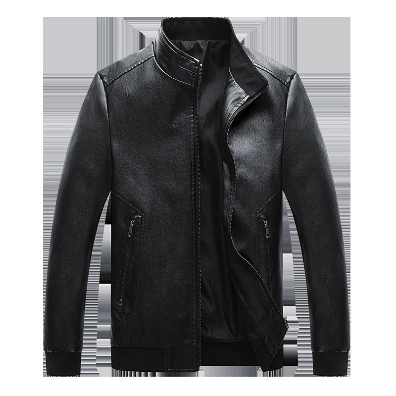Stand Collar Vintage Leather Motorcycle Jacket for Men