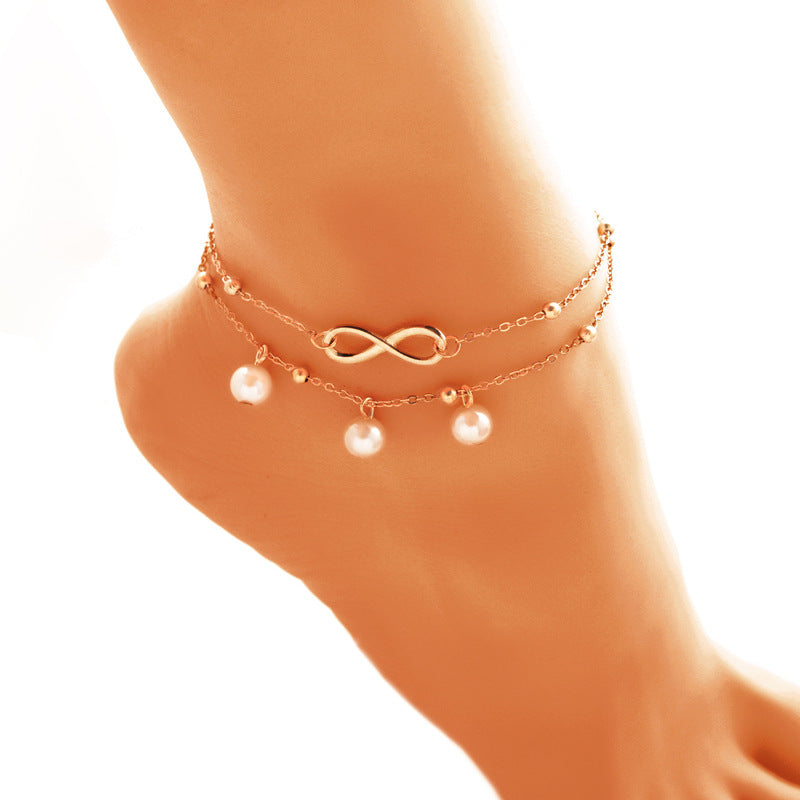 Gold And Pearl Anklet Set