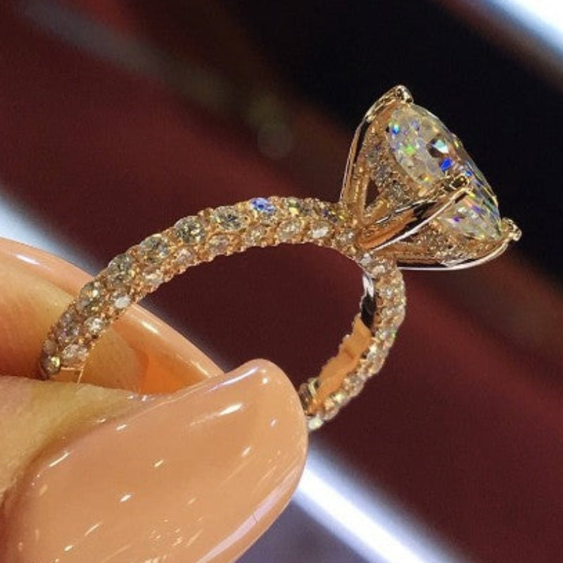 Round Rose Gold Color Zircon Crystal Ring for Women