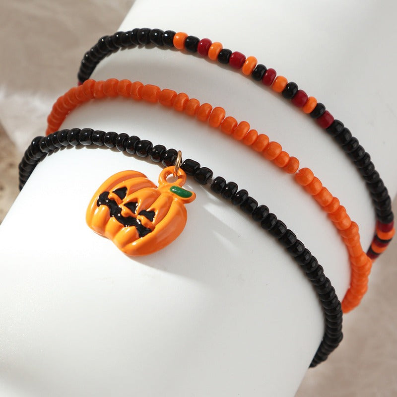 Halloween Mixed Color Rice Beads Pumpkin Bat Bracelet