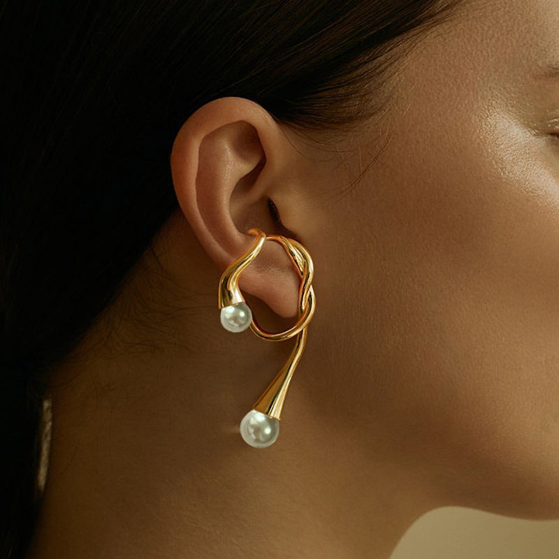 Irregular Pearl Ear Cuff Gold Climber Earring for Women