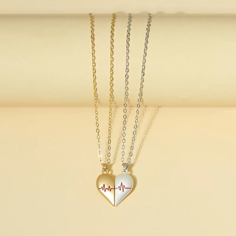 Magnetic Couple Love Heartbeat Necklace for Women