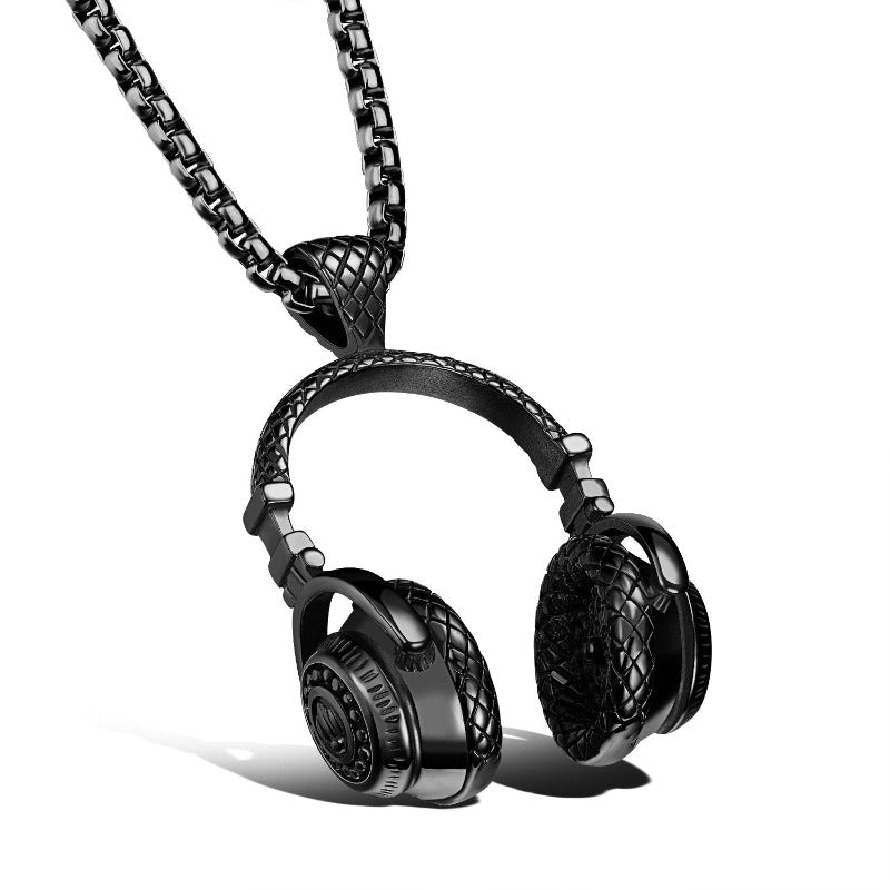 Stainless Steel Music Headset DJ Headphone Necklace for men