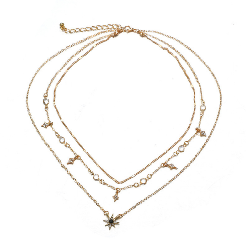 Handmade Alloy Necklace with Star Pendants
