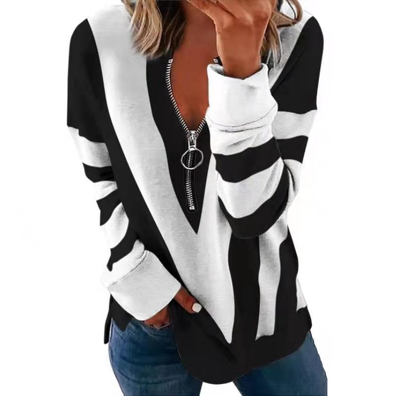 Women's Color Block 1/4 Tops with Zip Long Sleeve Sweatshirt