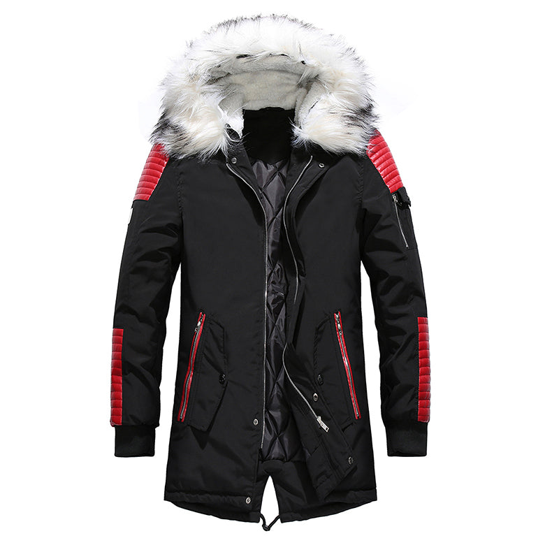 Men's Fur Hooded Collar Thick Warm Parka Jacket