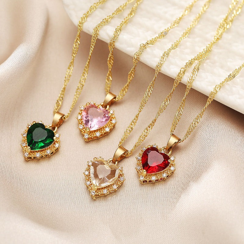 Colorful Crystal Heart Shaped Necklace for Women