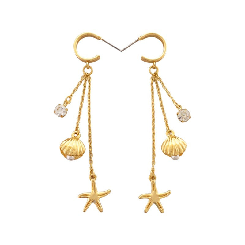 Sterling Silver & Pearl Starfish Long Earrings for Women