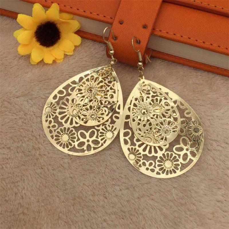 Gold Pattern Flower Filigree Earrings for Women