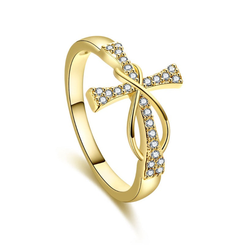 925 Sterling Silver Cubic Zirconia Diamond Cross Infinity Ring
