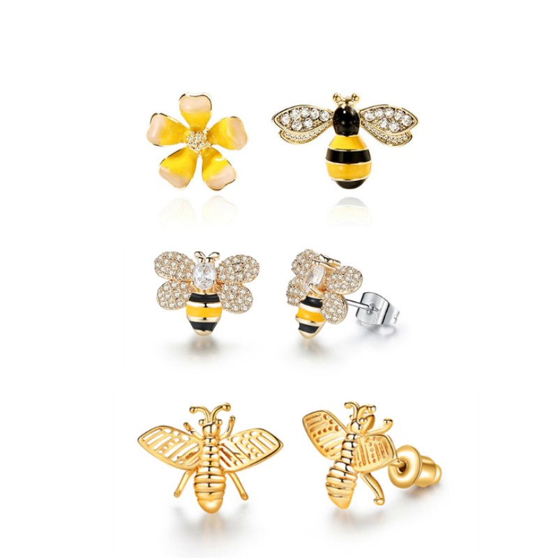 3 Styles Bee Stud Bee Drop Earrings for Girls