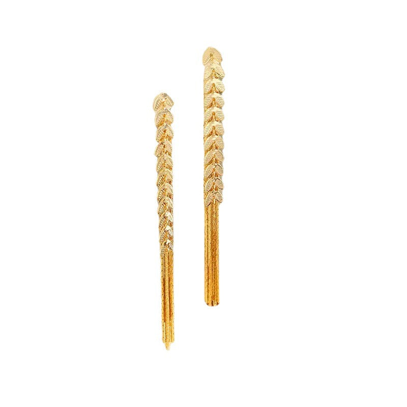 Wheat Long Chain Dual Wear Fringe Earrings for Women