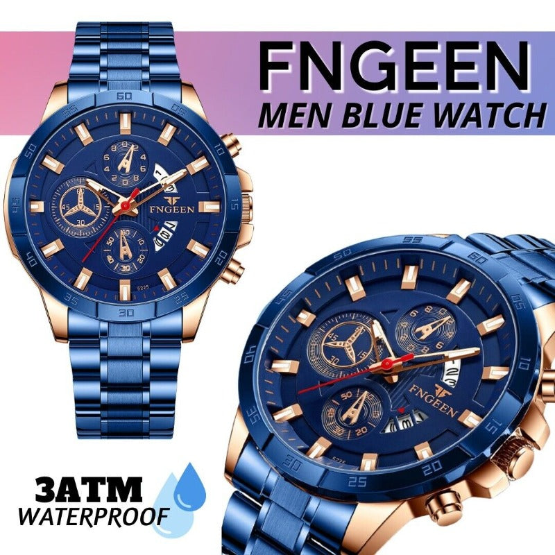 Blue Men's Stainless Steel Quartz Classic Business Wristwatch