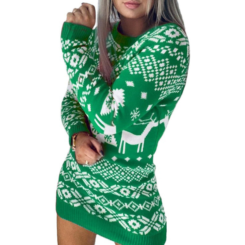 Women's Christmas Reindeer Xmas Snowflake Patterns Knitted Sweater