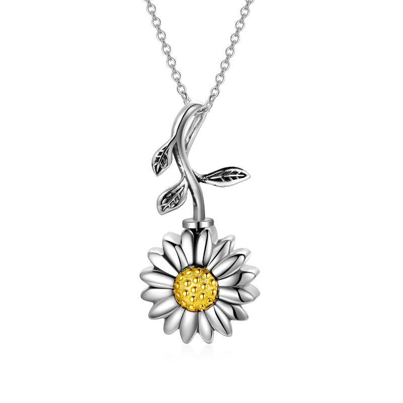 Sunflower Cremation Jewelry 925 Sterling Silver Urn Necklace