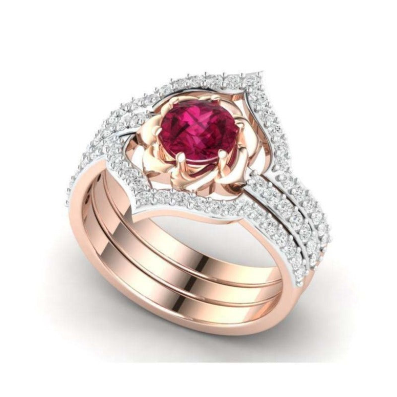 Ladies Flower Rose Crystal Rings for Women