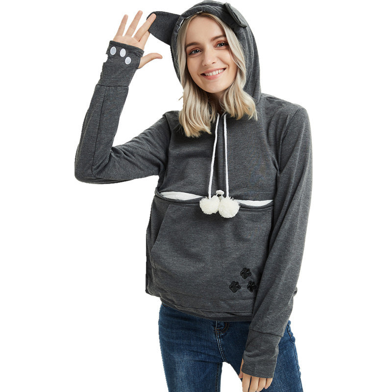 Girls Cute Hoodies Pullover Sweatshirts With Pet Pocket For Cat