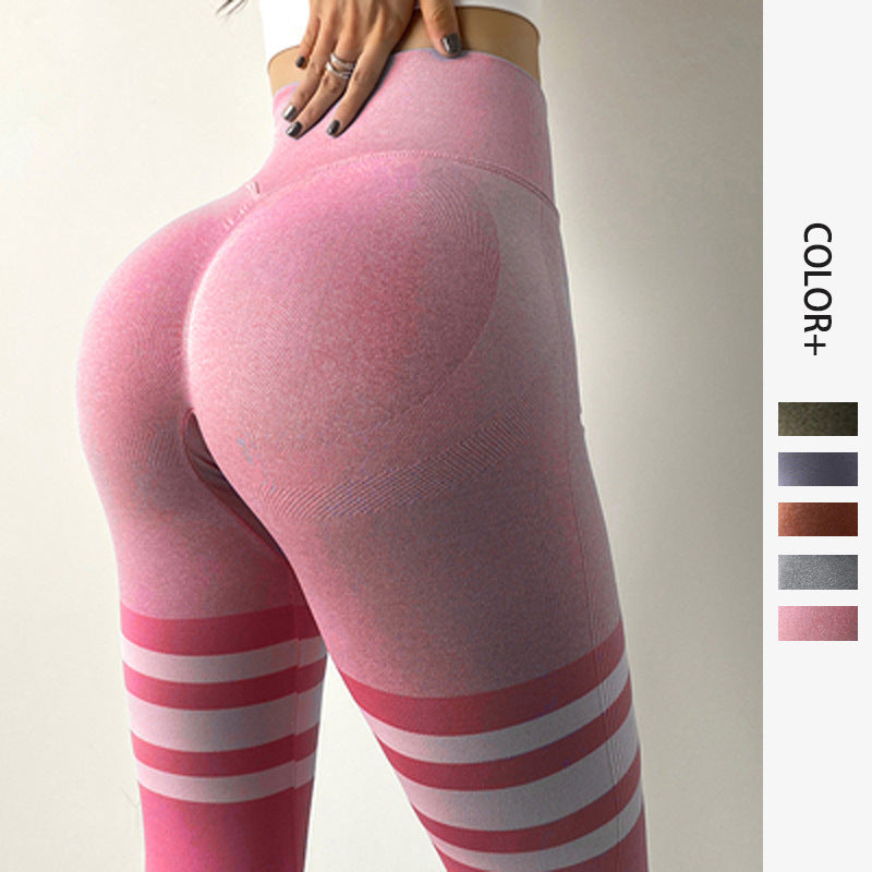 Women’s Stripe Design Fitness Leggings High Waisted Tummy Control Gym Yoga Pants