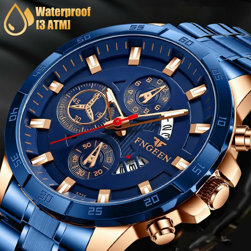 Blue Men's Stainless Steel Quartz Classic Business Wristwatch