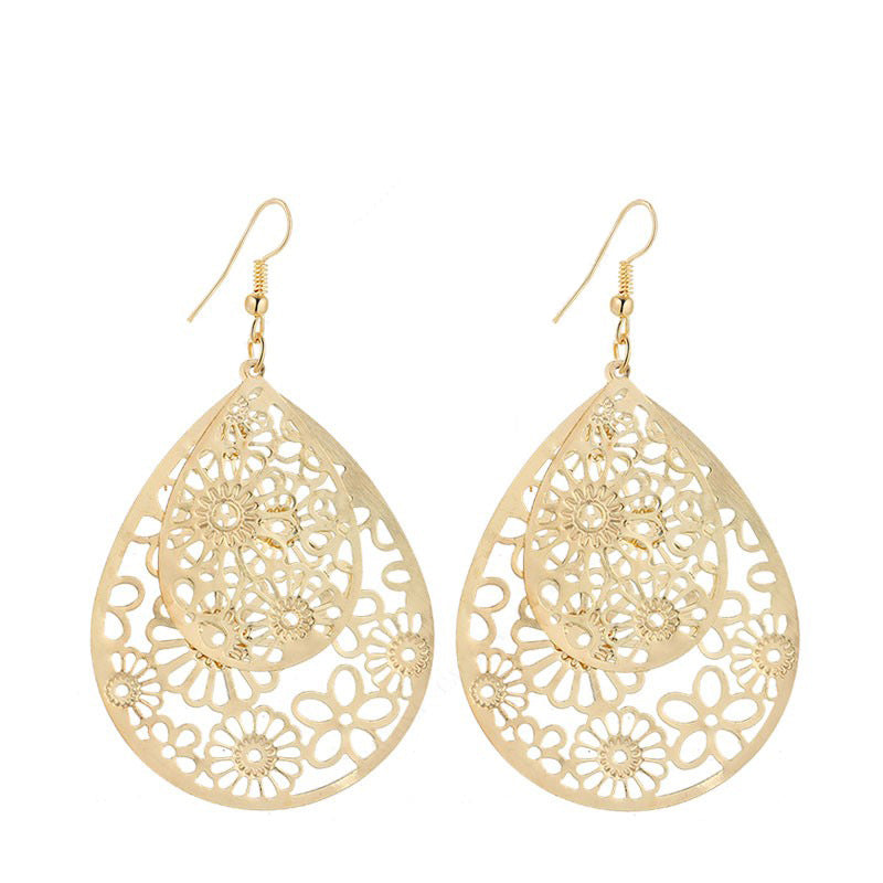 Gold Pattern Flower Filigree Earrings for Women