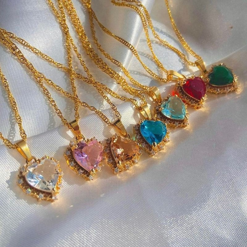 Colorful Crystal Heart Shaped Necklace for Women